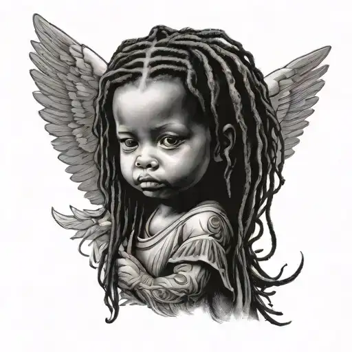 black angel baby with dreads tattoo design idea