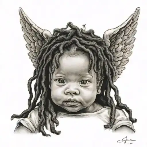 baby angel with dreads tattoo design idea