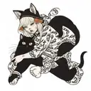 albino girl with black cat beanie and pajamas  tattoo design idea