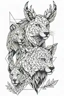 Three heads of animals up deer in the middle of a wolf and below a lion tattoo design idea