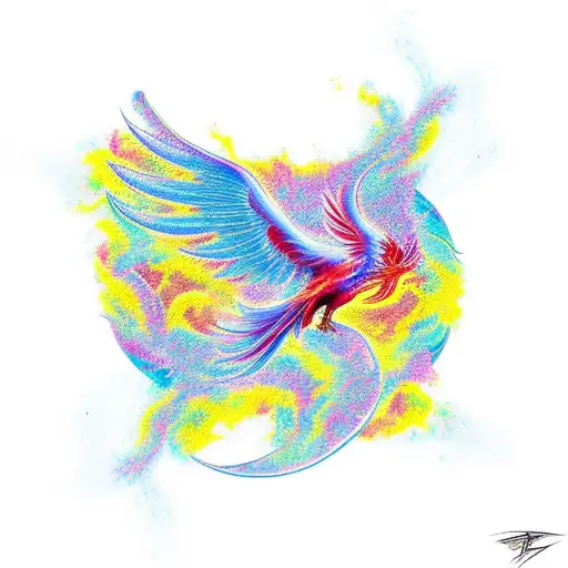 Abstract Phoenix Rising from Ashes tattoo design idea
