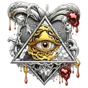 Gold silver and black Beating Heart melting and dripping blood. Crystal and gemstone backdrop. all seeing eye tattoo design idea