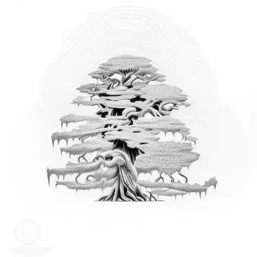 Ancient Cypress tree tattoo design idea