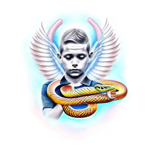 Gabriel the Angel With snake wrapped around it tattoo design idea