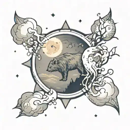 Foggy full moon with Ursa major constellation below it   tattoo design idea