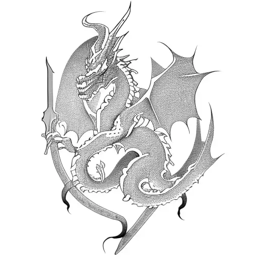 An occidental dragon crossed mixed with a sword tattoo design idea