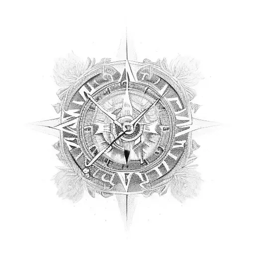 lion crown cross compass clock tattoo design idea