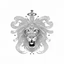 lion face crown cross compass clock tattoo design idea
