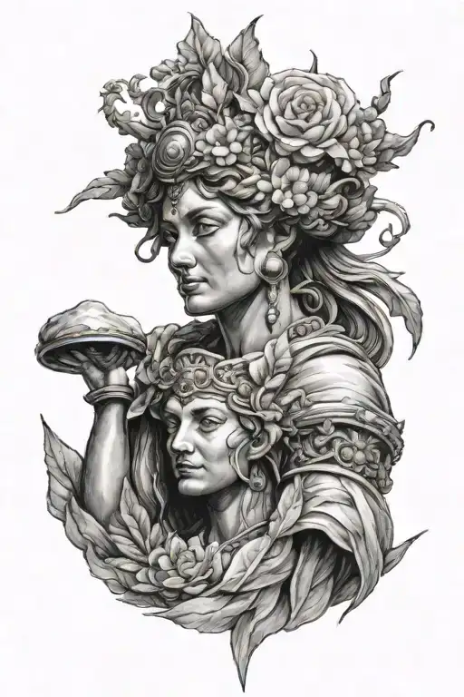 HERA GODDESS AND ETNA VOLCANO tattoo design idea