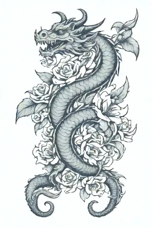 snapdragon flower, dragon zodiac, libra tattoo design idea