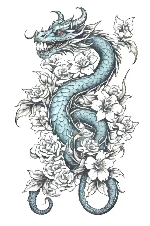 snapdragon flower, dragon zodiac, libra tattoo design idea