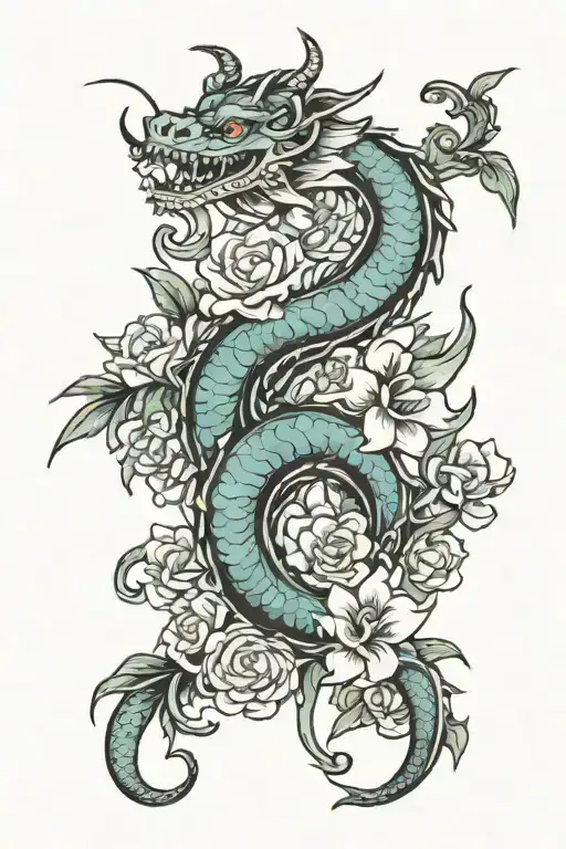 snapdragon flower, dragon zodiac, libra tattoo design idea