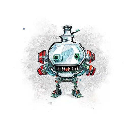 mecha krab on a bottle of rum tattoo design idea