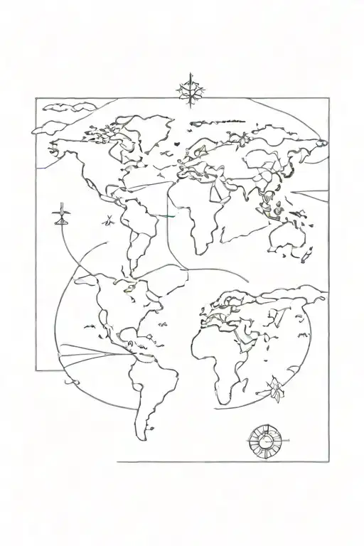 It will cover my whole arm. I want a world map, also a plane, motivational words, a compass, Zeus the god, and cartoons tattoo design idea