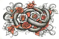 snake wrapping roses   tattoo design idea