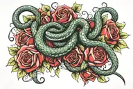 snake wrapping roses   tattoo design idea