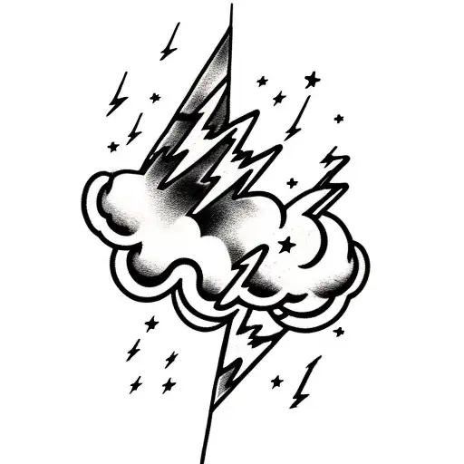 Lightning Bolt with clouds black and grey tattoo design idea