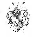 Lightning Bolt with clouds black and grey tattoo design idea