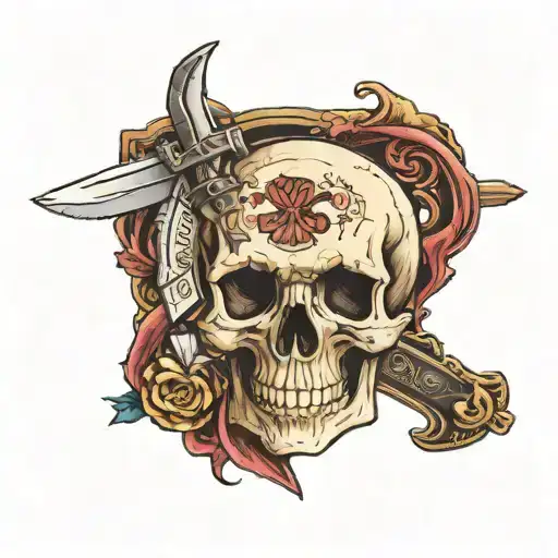skull and knife with bible quote “from first tattoo design idea
