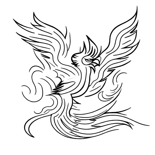 A minimalist representation of a phoenix made entirely of flames tattoo design idea