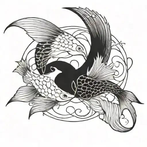 pelcan vs flying fish ying yang symbol formed tattoo design idea