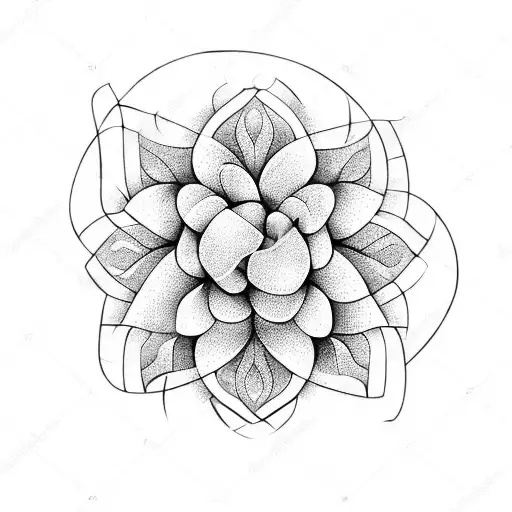 A symmetrical design of a blooming flower intertwined with geometric shapes and nature elements tattoo design idea