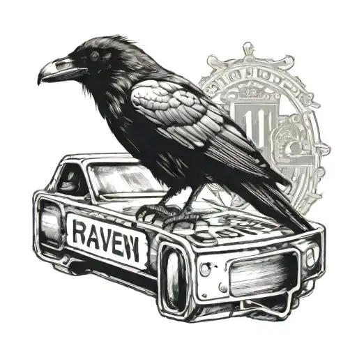 A raven with a license plate on its neck UK - 637658 tattoo design idea