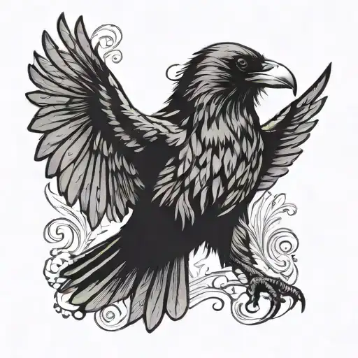 A raven with a letter flies with its wings spread tattoo design idea