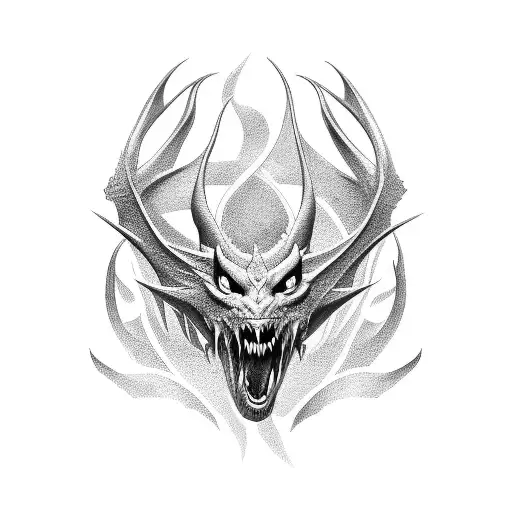 Dragao com pontilhismo 3d e sombras tattoo design idea
