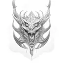 Dragao com pontilhismo 3d e sombras tattoo design idea