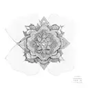 Renaissance inspired, minimalistic and floral and geometric tattoo design idea