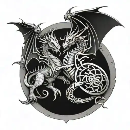 Celtic Dragon and a warrior with a shield tattoo design idea