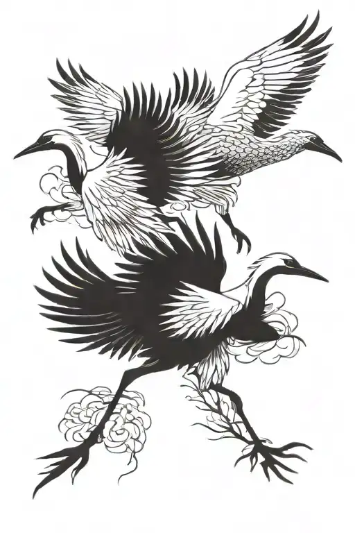 two Japanese cranes flying together tattoo design idea
