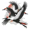 Japanese cranes flying with red tattoo design idea