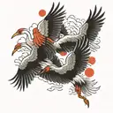 Japanese cranes flying with red tattoo design idea