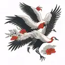Japanese cranes flying with red tattoo design idea
