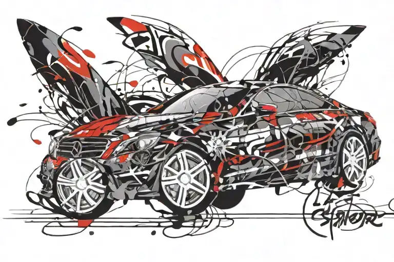 2011 Mercedes E3 50 Coupe Black racing car speeding tattoo design idea
