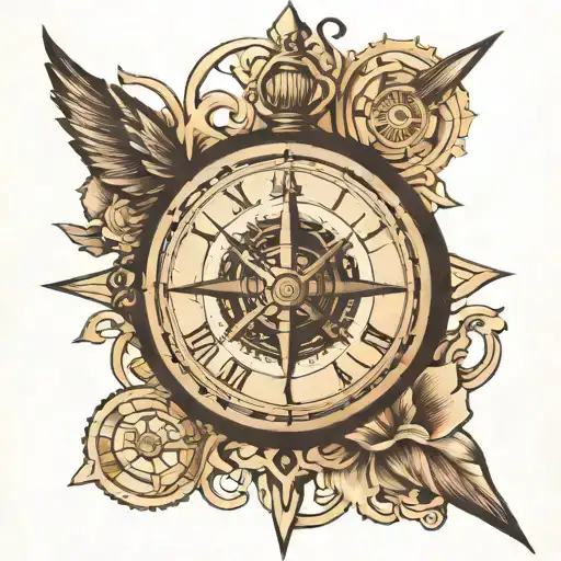 clock compass in pendulum tattoo design idea