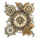 clock compass in pendulum tattoo design idea