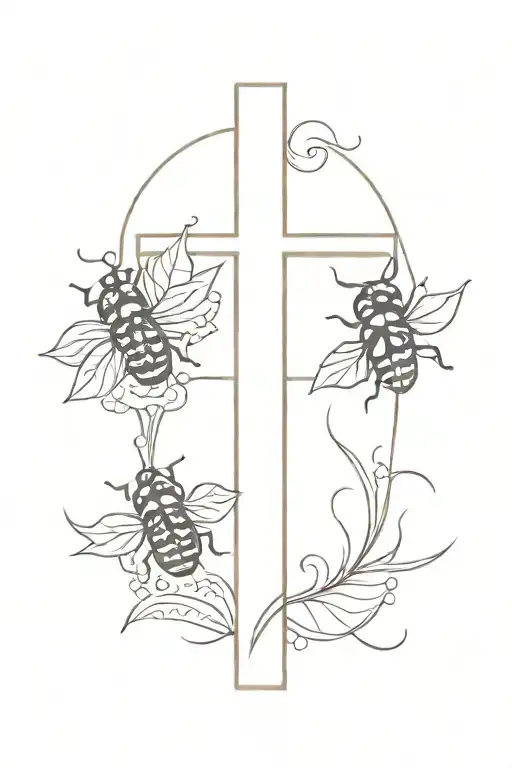 western cross with 3 ladybugs tattoo design idea