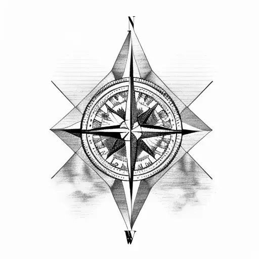 compass with mountains tattoo design idea