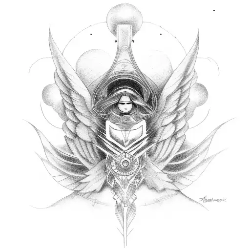 angel with an native who create a light sphere tattoo design idea