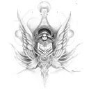 angel with an native who create a light sphere tattoo design idea