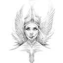 angel with an native who create a light sphere tattoo design idea