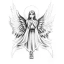 angel with an native who create a light sphere tattoo design idea