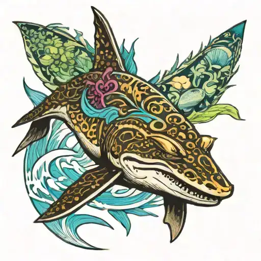 great barrier reef shark kangaroo walking on crocodile tattoo design idea