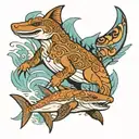 great barrier reef shark kangaroo walking on crocodile tattoo design idea