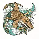 great barrier reef shark kangaroo walking on crocodile tattoo design idea