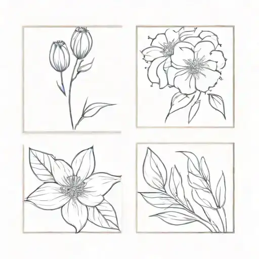 two march birth flowers, one october birth flower and one november birth flower tattoo design idea