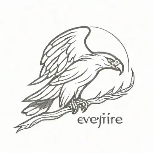 A minimalist tattoo of an eagle carrying the word 'everything' symbolizing the belief that god is everything tattoo design idea
